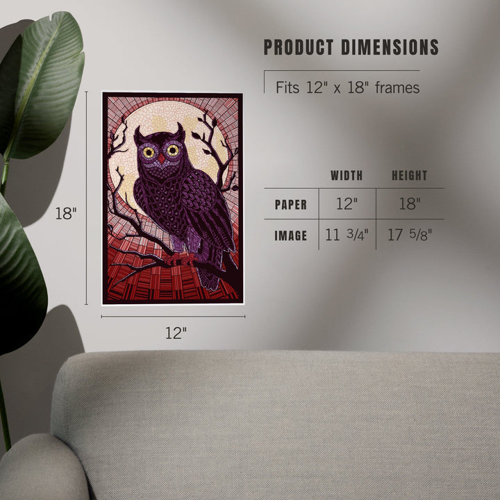 Owl, Paper Mosaic (Red), Art & Giclee Prints Art Lantern Press 