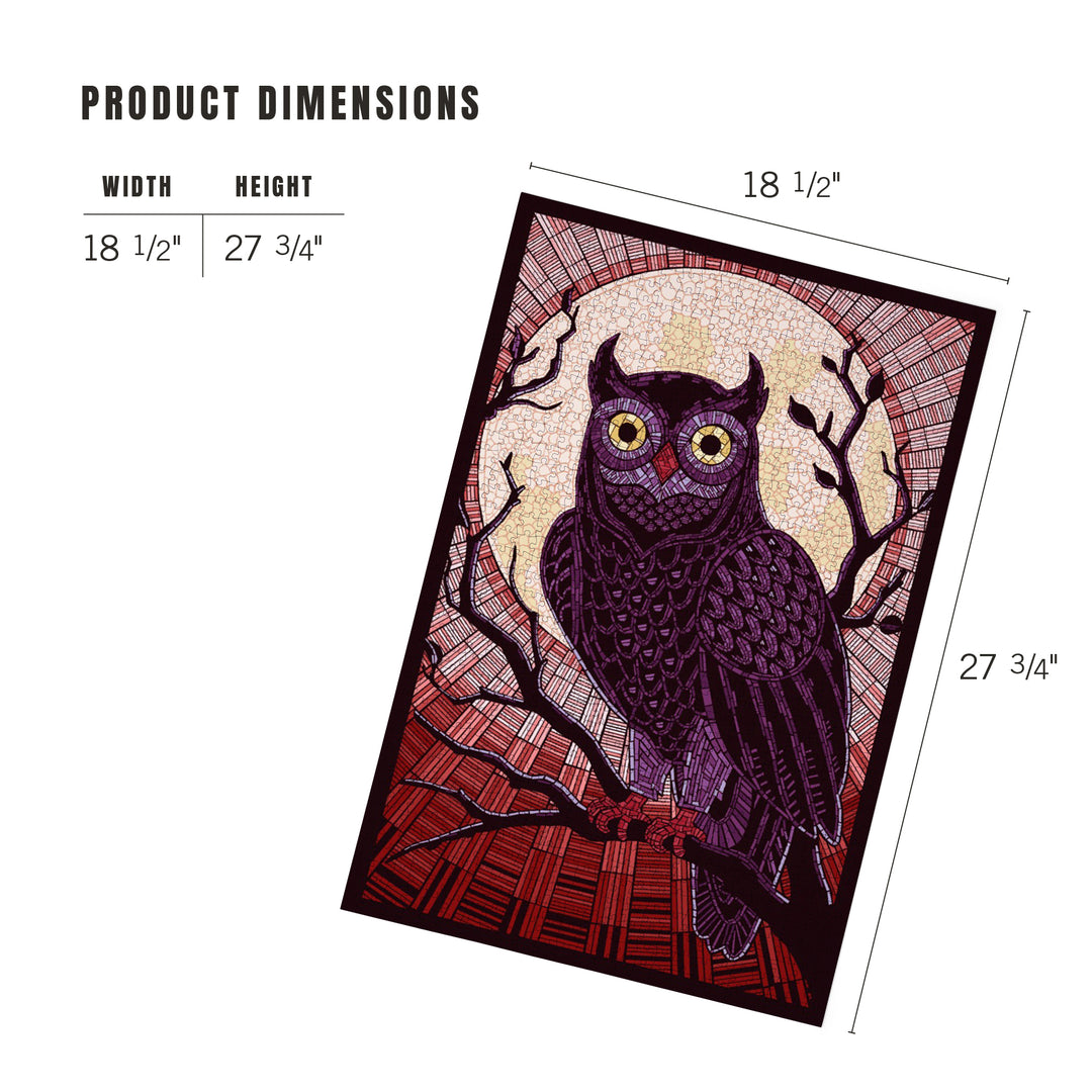 Owl, Paper Mosaic (Red), Jigsaw Puzzle Puzzle Lantern Press 