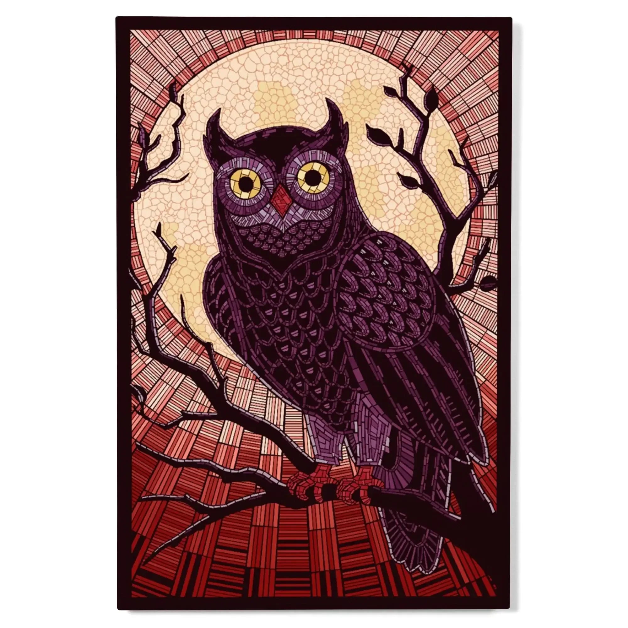 Owl, Paper Mosaic (Red), Lantern Press Poster wood signs and postcards