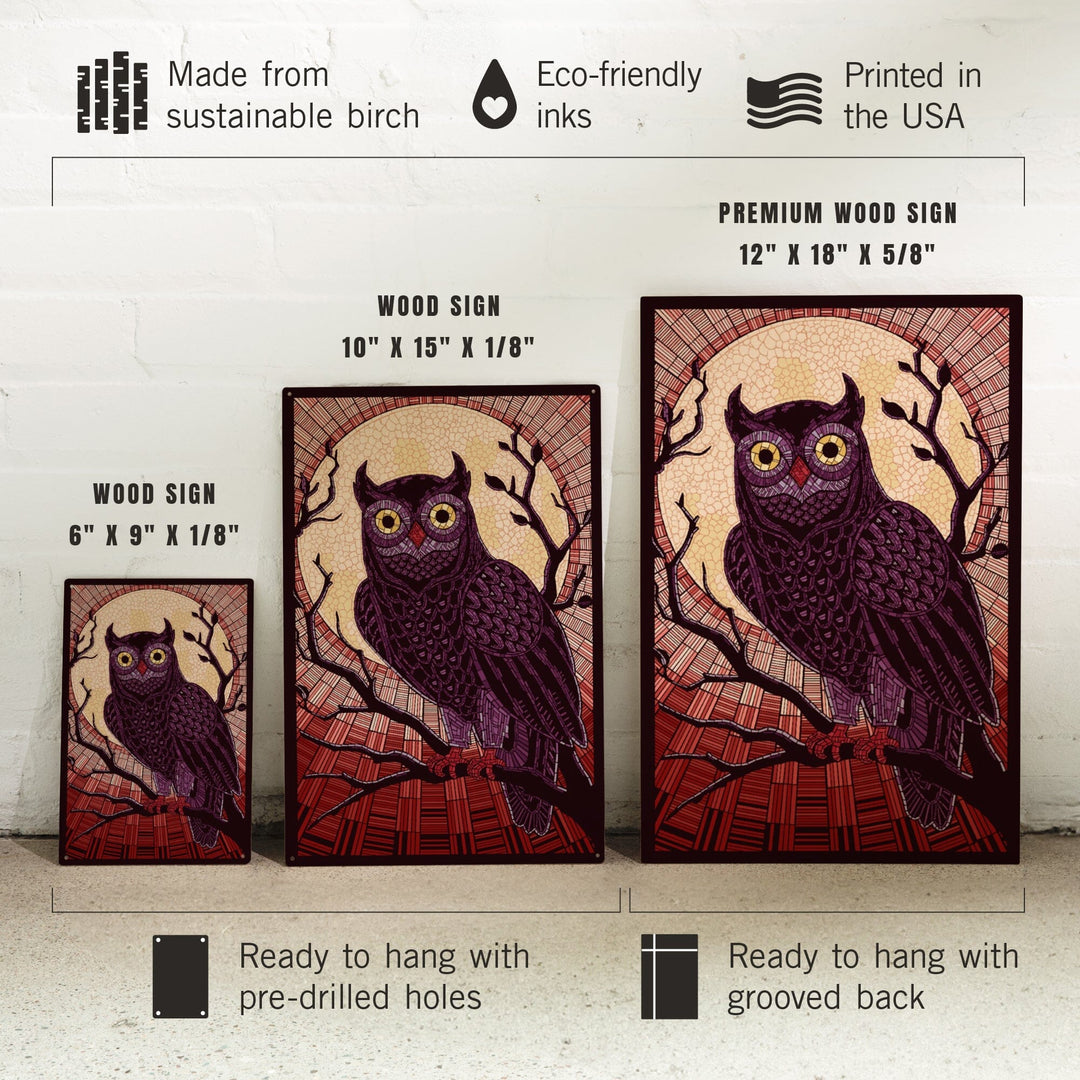 Owl, Paper Mosaic (Red), Lantern Press Poster, Wood Signs and Postcards Wood Lantern Press 