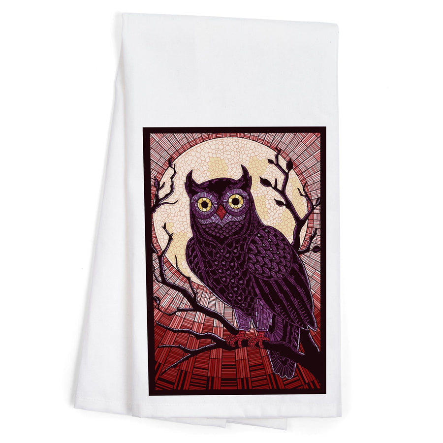 Owl, Paper Mosaic (Red), Organic Cotton Kitchen Tea Towels Kitchen Lantern Press 