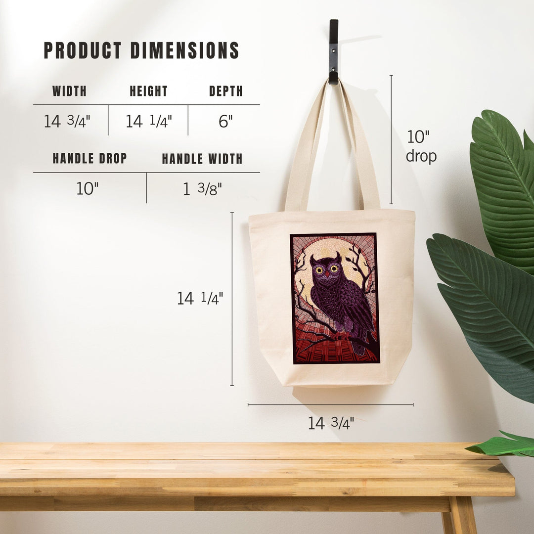 Owl, Paper Mosaic (Red), Tote Bag Totes Lantern Press 