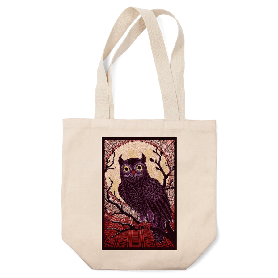 Owl, Paper Mosaic (Red), Tote Bag Totes Lantern Press 