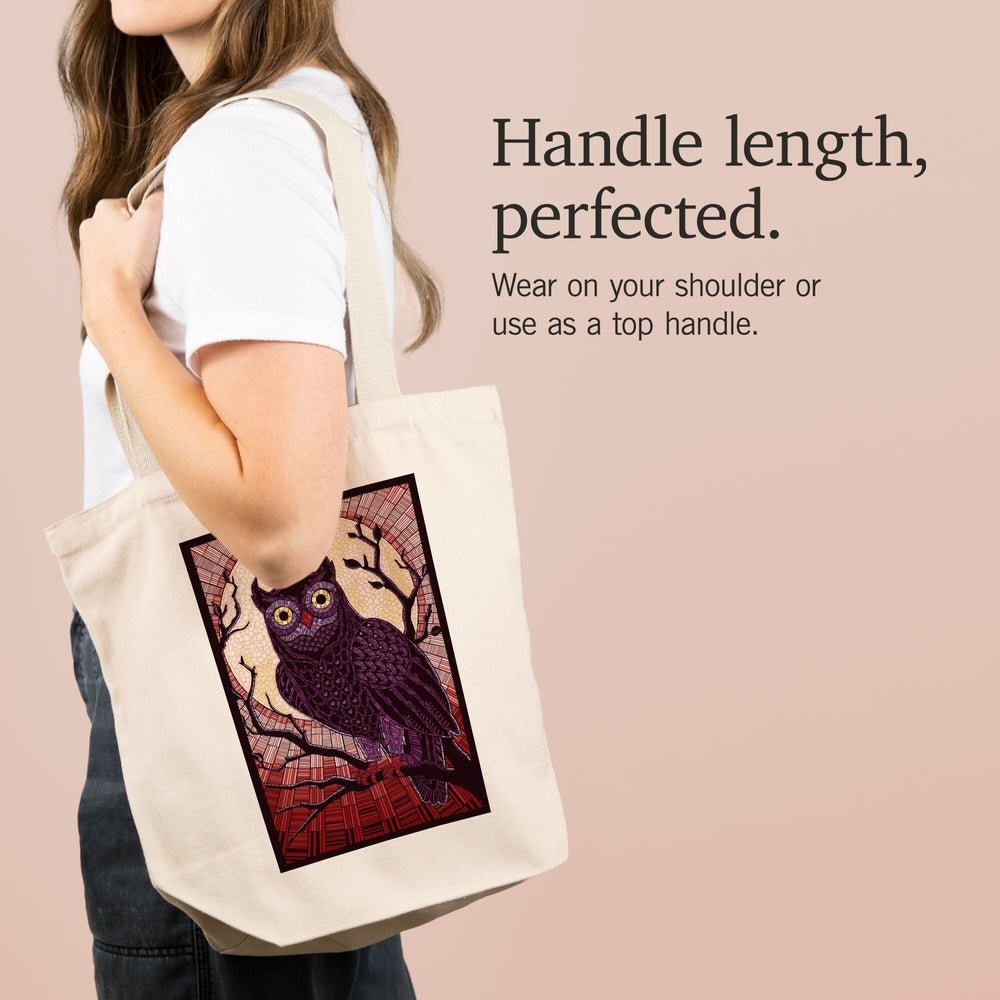 Owl, Paper Mosaic (Red), Tote Bag Totes Lantern Press 