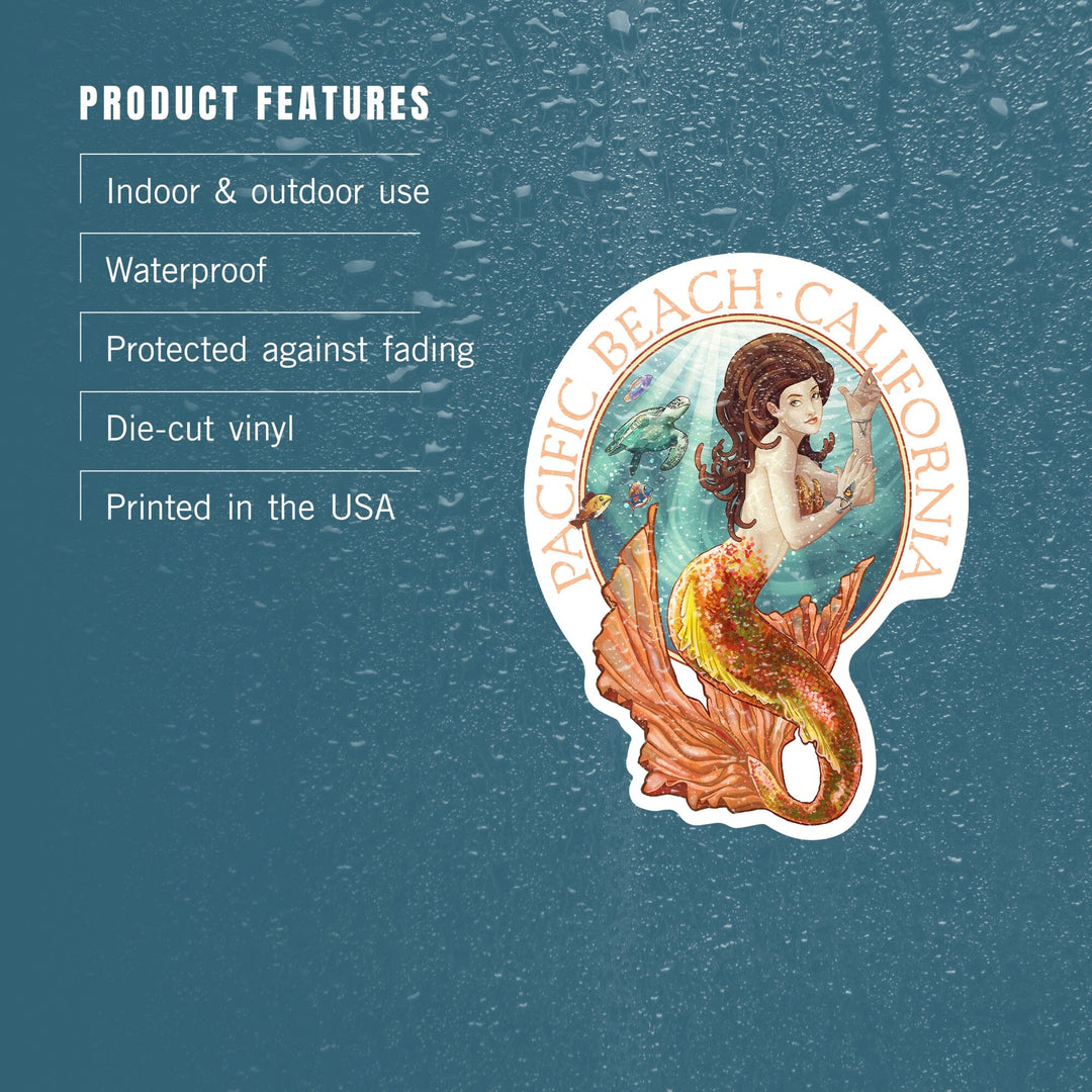 Pacific Beach, California, Mermaid, Contour, Vinyl Sticker Sticker Lantern Press 