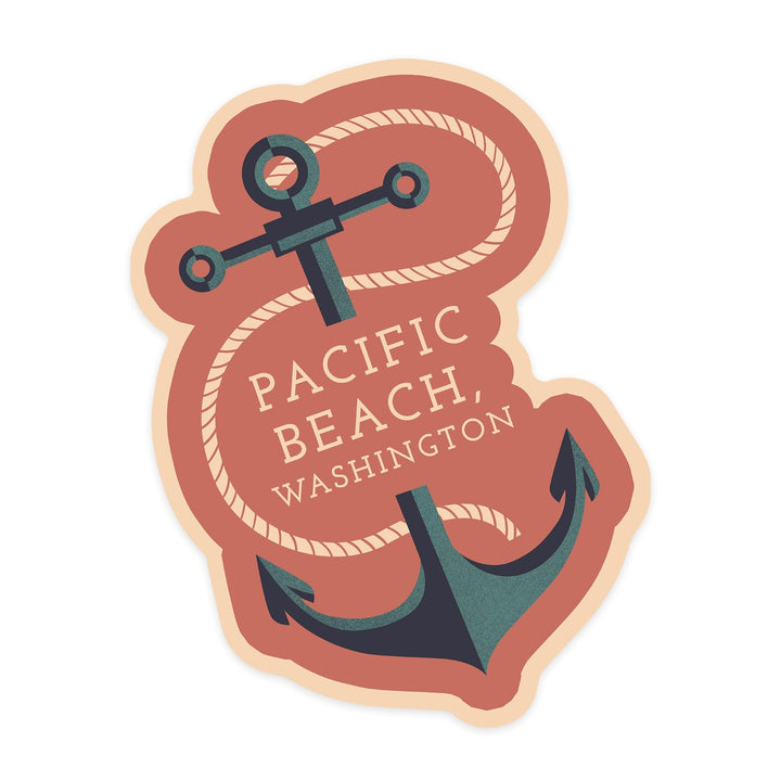 Pacific Beach, Washington, Anchor, Contour, Vinyl Sticker Sticker Lantern Press 