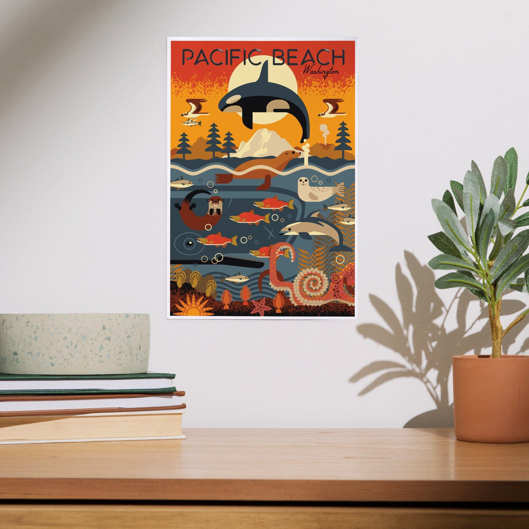 Pacific Beach, Washington, Marine Animals, Geometric, Art & Giclee Prints Art Lantern Press 