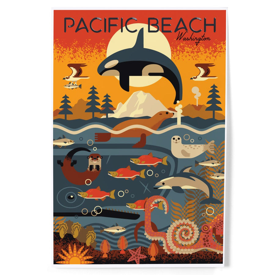 Pacific Beach, Washington, Marine Animals, Geometric, Art & Giclee Prints Art Lantern Press 