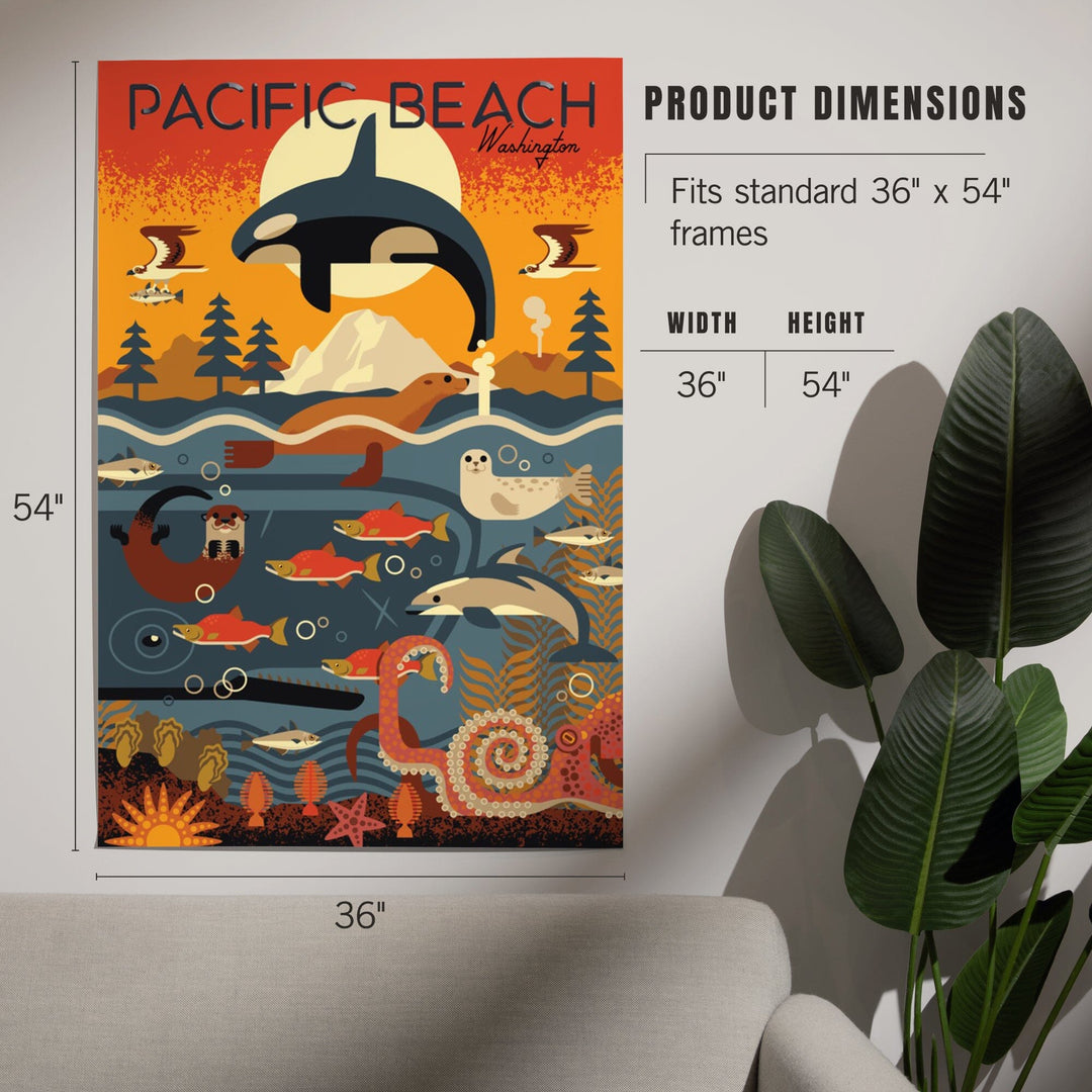 Pacific Beach, Washington, Marine Animals, Geometric, Lantern Press Artwork, Art Prints and Metal Signs Art Lantern Press 