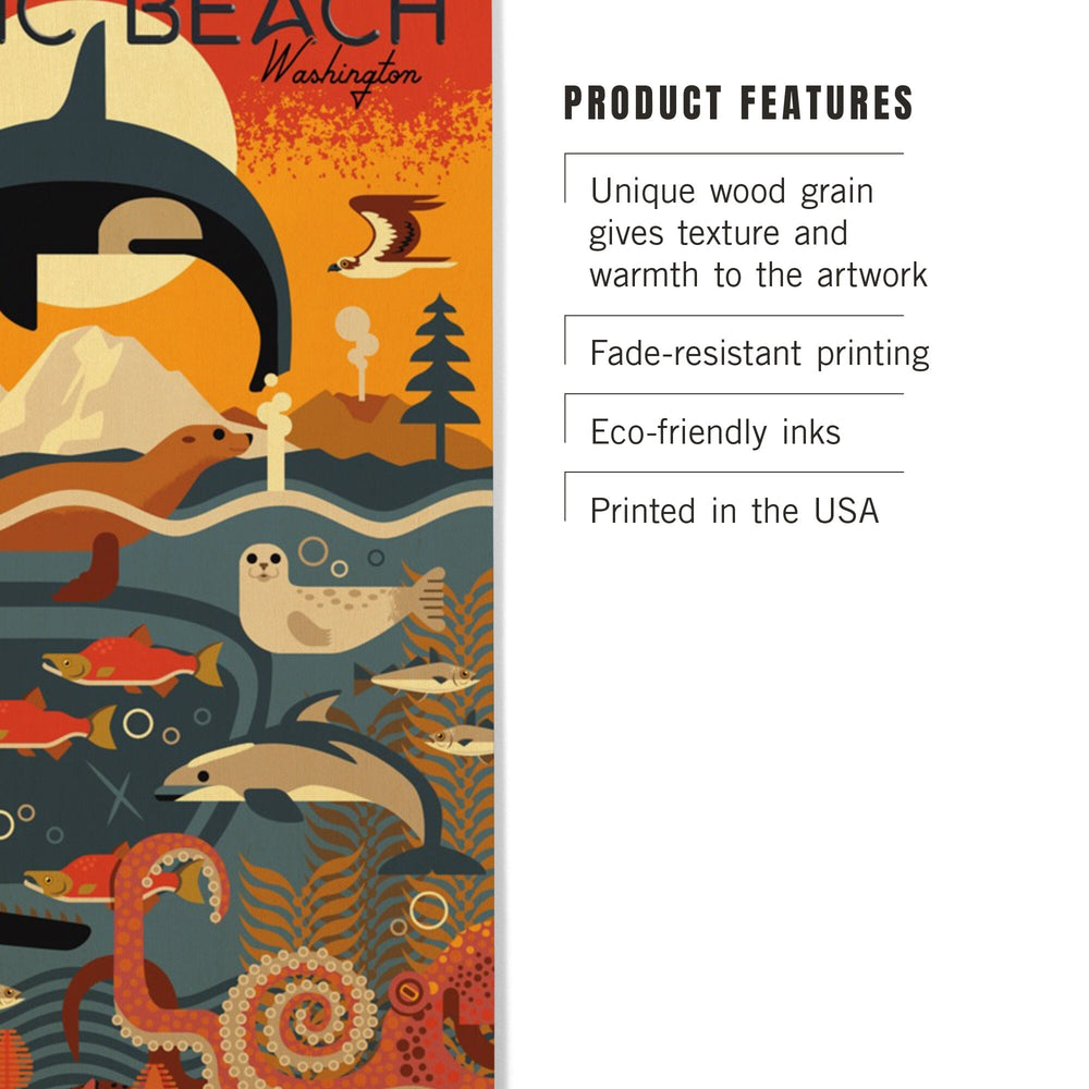 Pacific Beach, Washington, Marine Animals, Geometric, Lantern Press Artwork, Wood Signs and Postcards Wood Lantern Press 