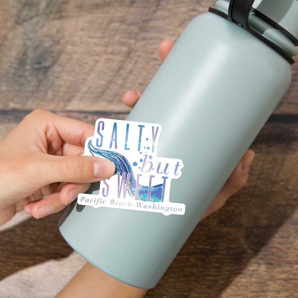 Pacific Beach, Washington, Salty but Sweet, Mermaid Tale, Contour, Vinyl Sticker Sticker Lantern Press 
