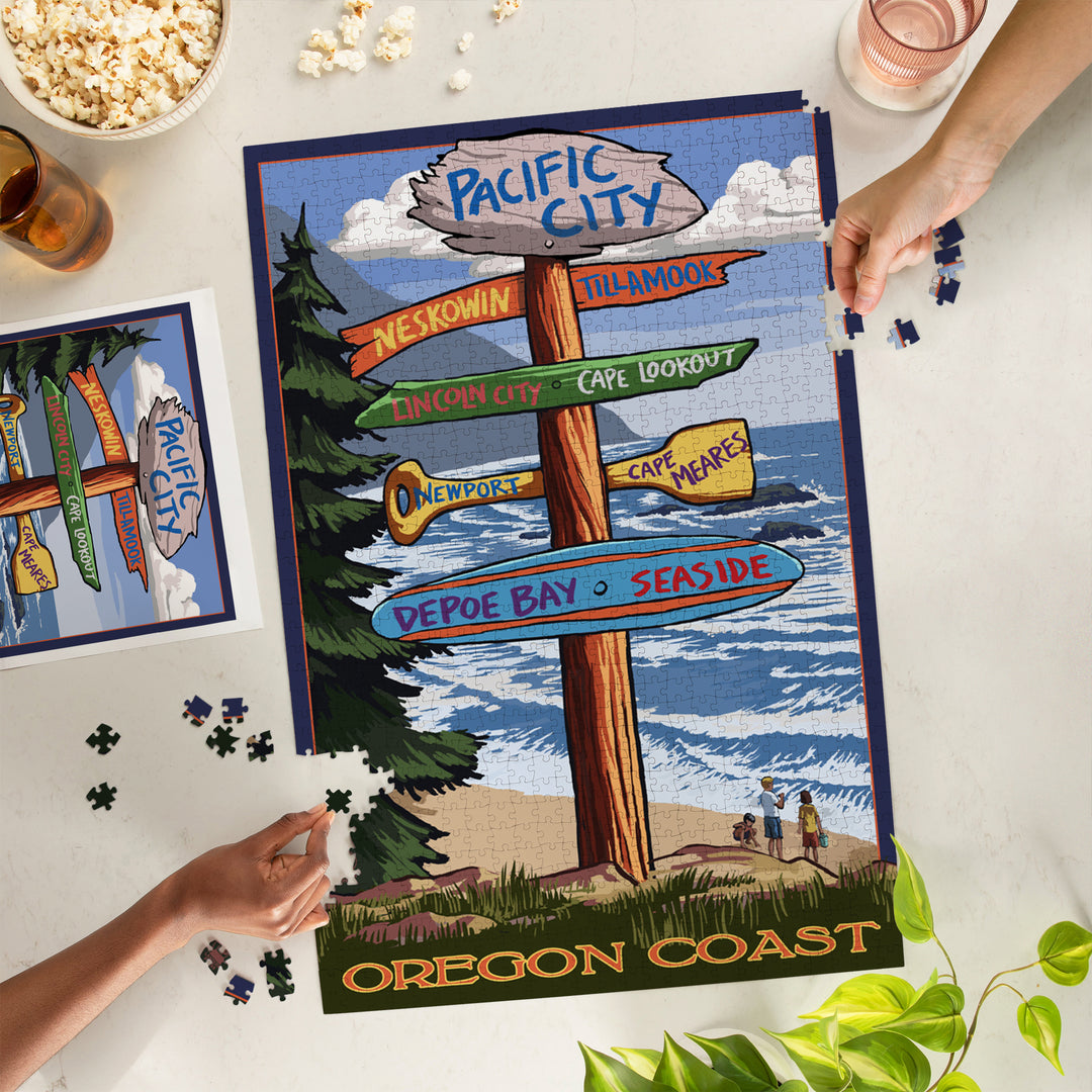 Pacific City, Oregon Destinations Sign, Jigsaw Puzzle Puzzle Lantern Press 