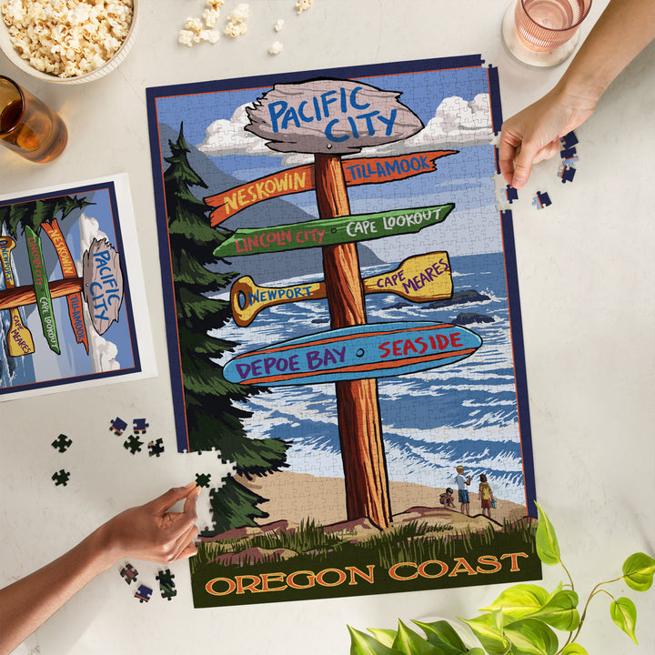 Pacific City, Oregon Destinations Sign, Jigsaw Puzzle Puzzle Lantern Press 