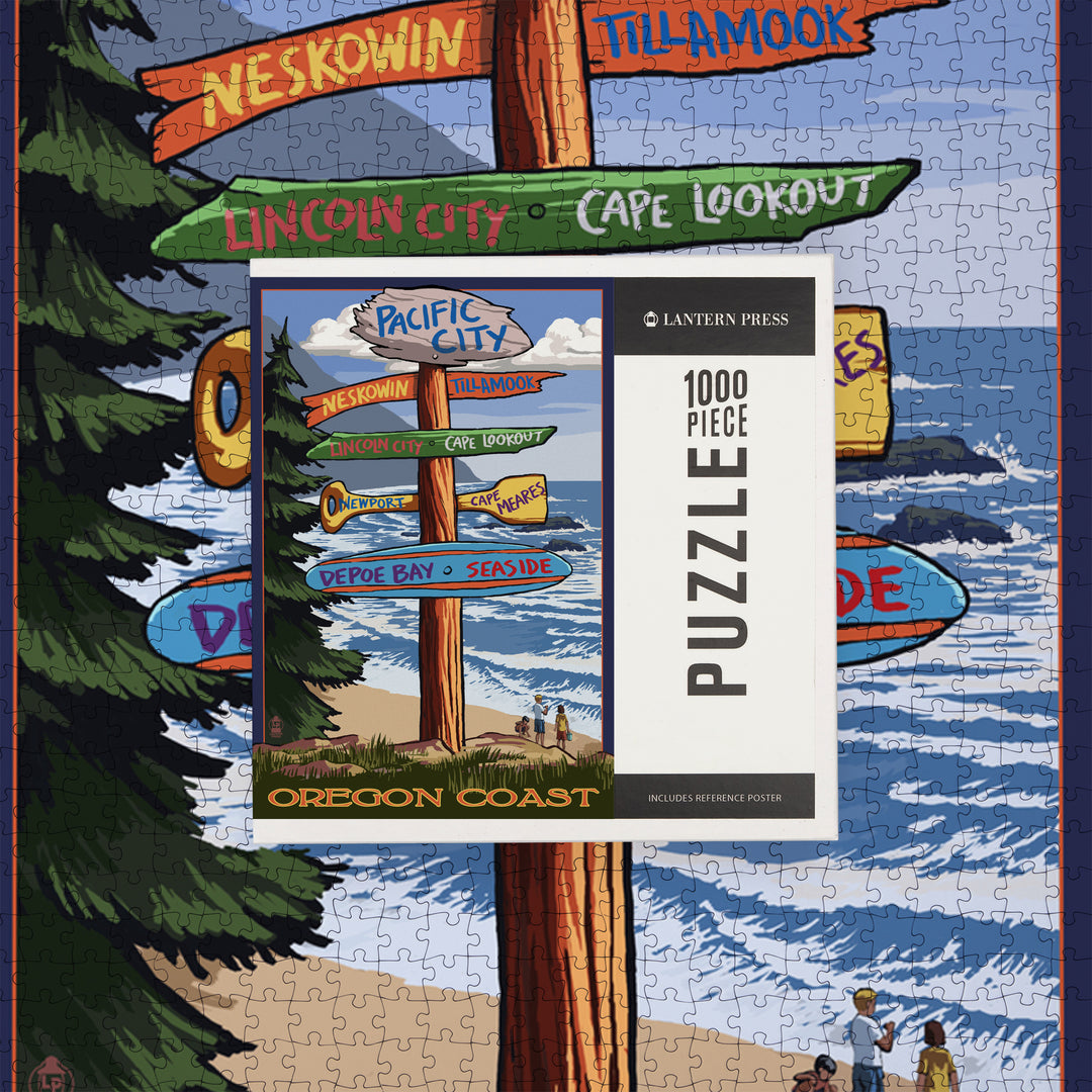 Pacific City, Oregon Destinations Sign, Jigsaw Puzzle Puzzle Lantern Press 