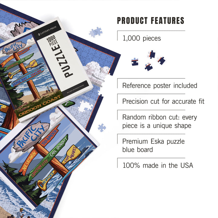Pacific City, Oregon Destinations Sign, Jigsaw Puzzle Puzzle Lantern Press 