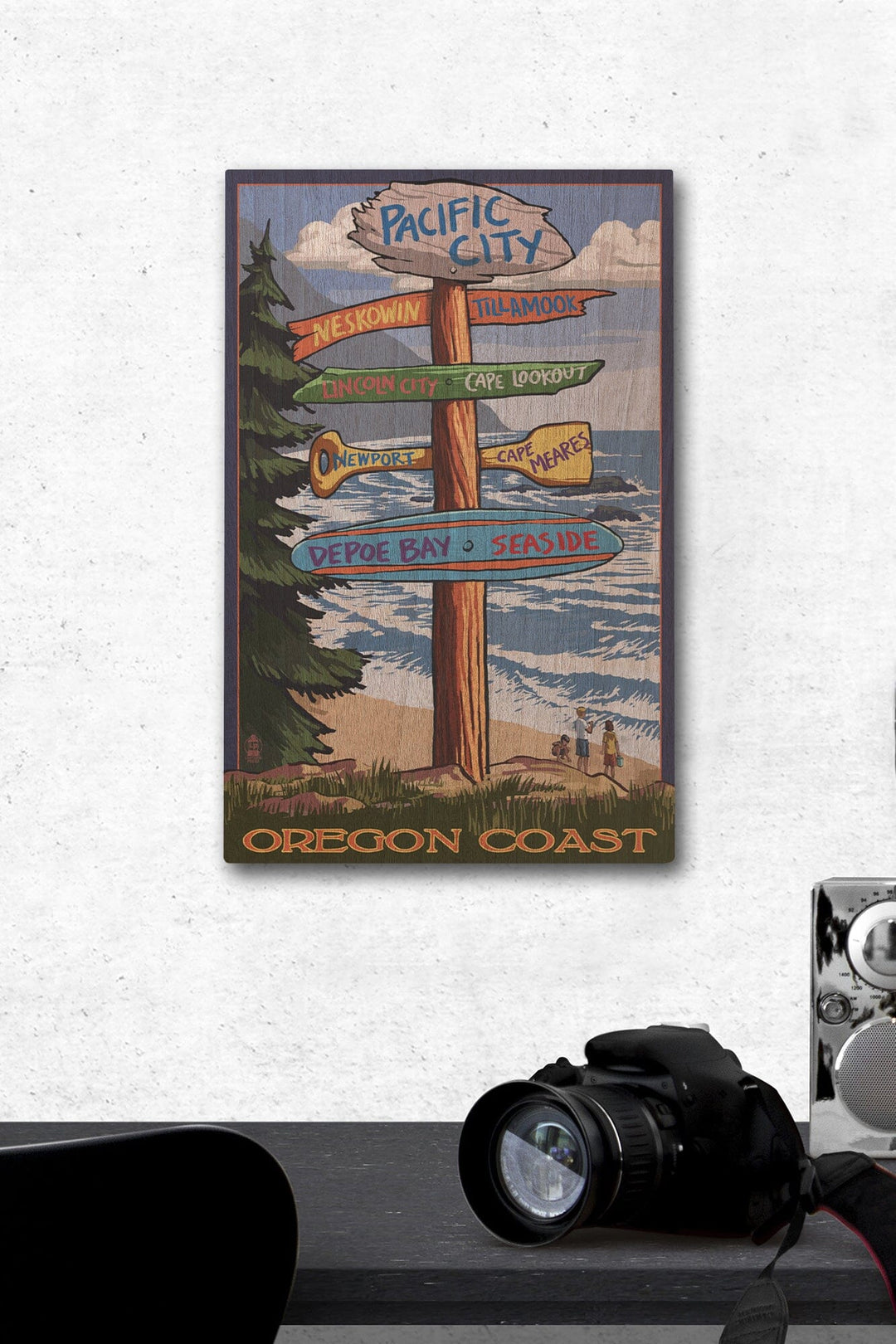 Pacific City, Oregon Destinations Sign, Lantern Press Poster, Wood Signs and Postcards Wood Lantern Press 12 x 18 Wood Gallery Print 