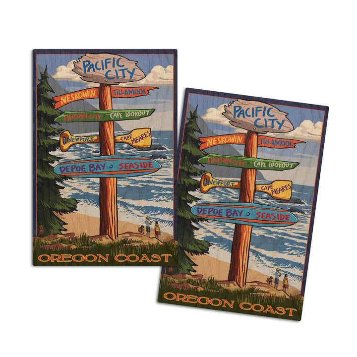 Pacific City, Oregon Destinations Sign, Lantern Press Poster, Wood Signs and Postcards Wood Lantern Press 4x6 Wood Postcard Set 
