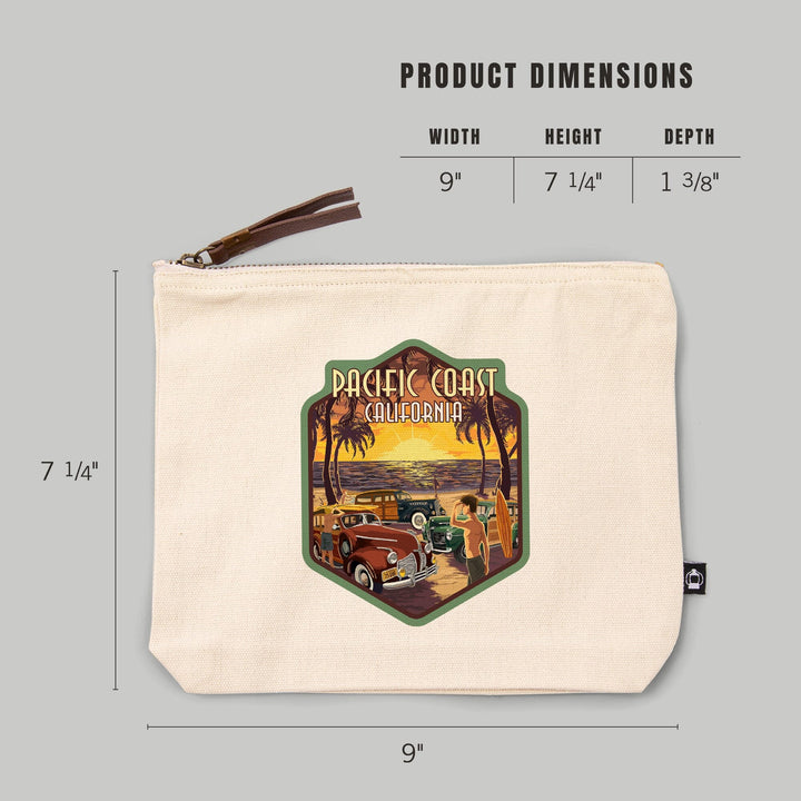 Pacific Coast, California, Woodies on the Beach,, Organic Cotton Zipper Pouch, Go Bag Totes Lantern Press 