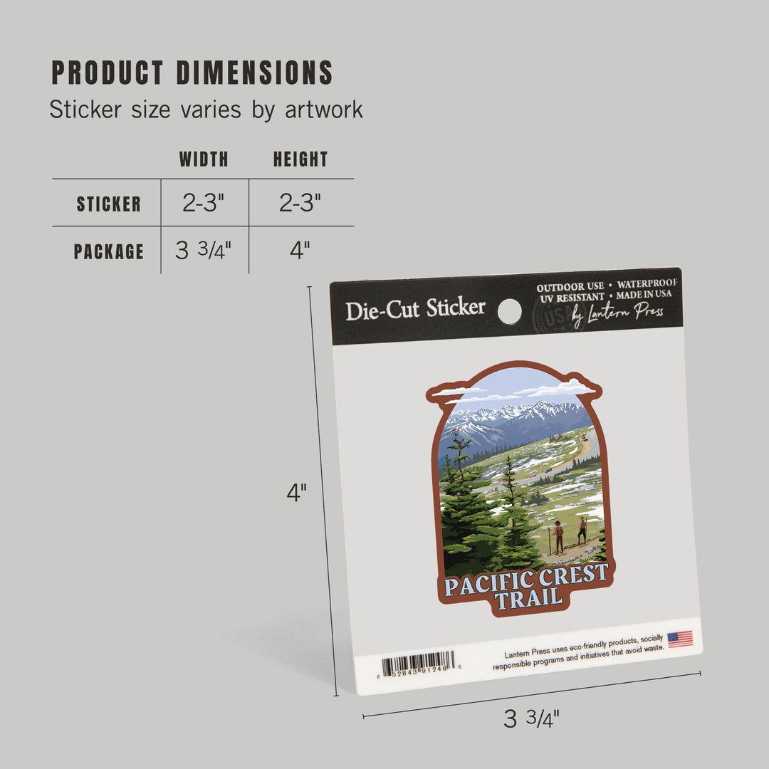 Pacific Crest Trail and Hikers, Contour, Vinyl Sticker Sticker Lantern Press 