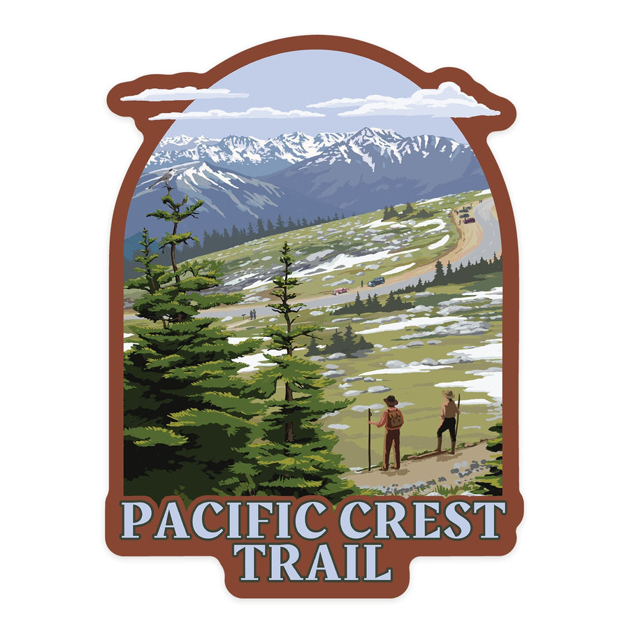 Pacific Crest Trail and Hikers, Contour, Vinyl Sticker Sticker Lantern Press 