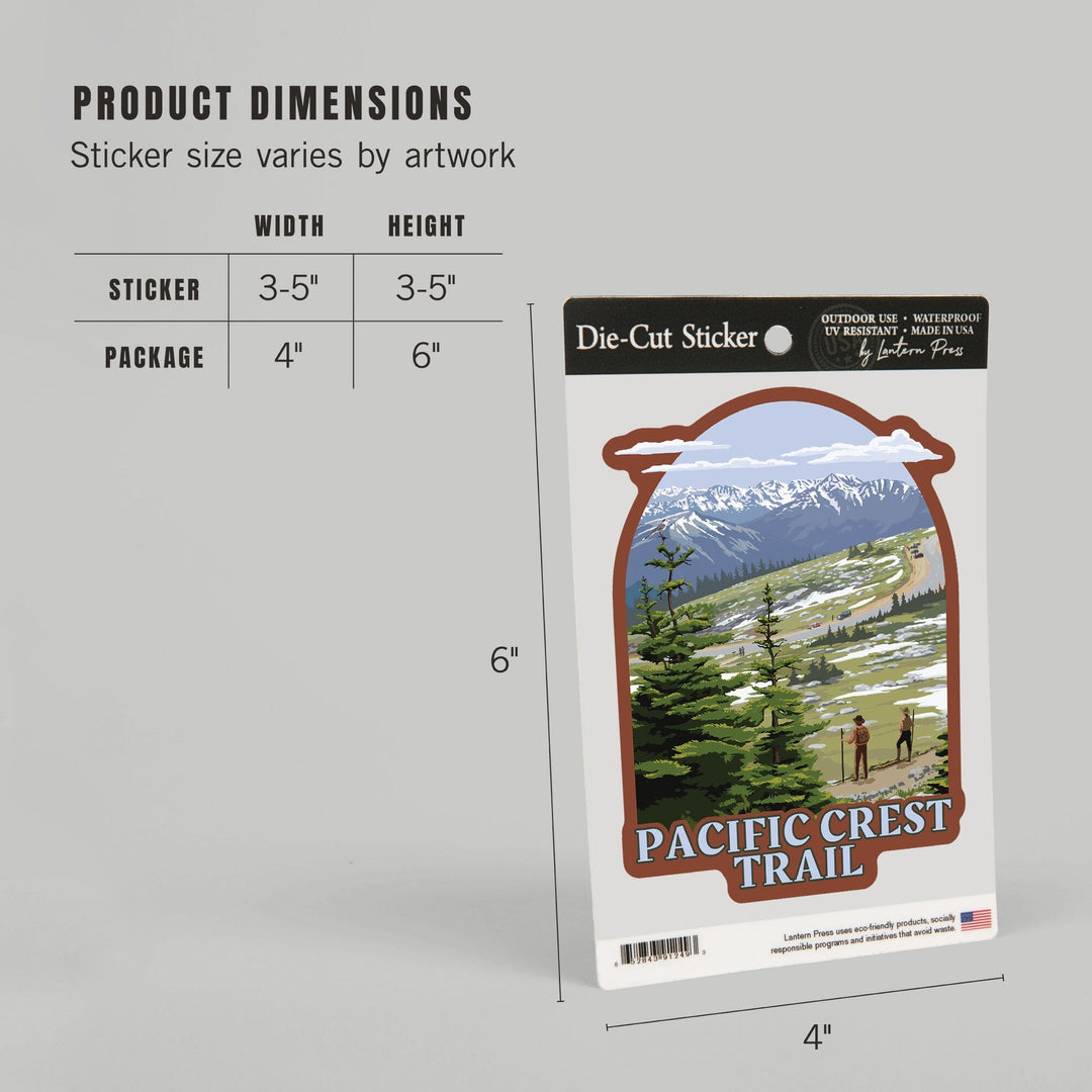 Pacific Crest Trail and Hikers, Contour, Vinyl Sticker Sticker Lantern Press 