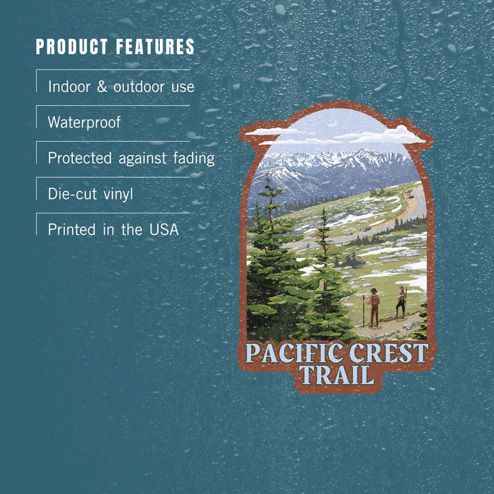 Pacific Crest Trail and Hikers, Contour, Vinyl Sticker Sticker Lantern Press 