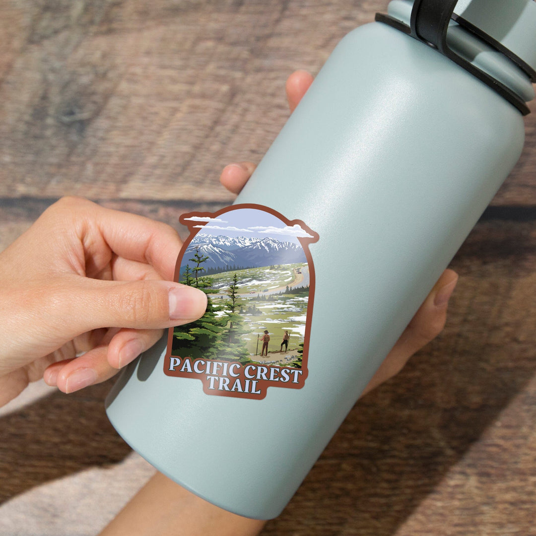 Pacific Crest Trail and Hikers, Contour, Vinyl Sticker Sticker Lantern Press 