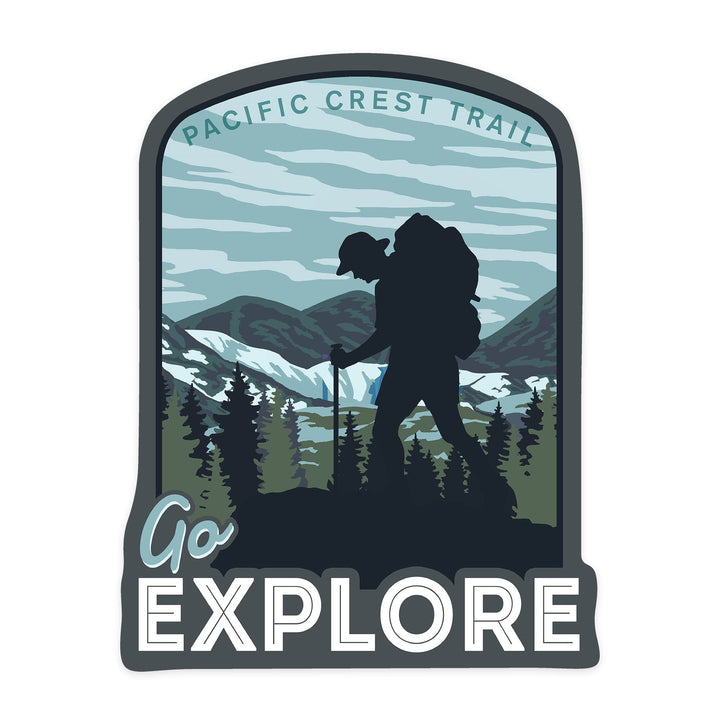 Pacific Crest Trail, Go Explore, Backpacker, Contour, Lantern Press Artwork, Vinyl Sticker Sticker Lantern Press 