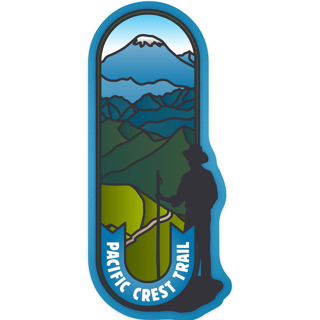 Pacific Crest Trail, Hiker, Vector, Contour, Vinyl Sticker Sticker Lantern Press 