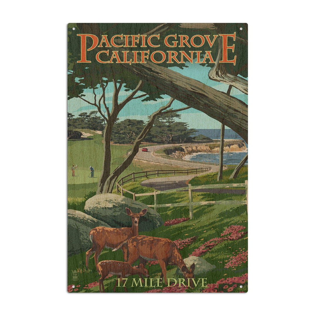 Pacific Grove, California, 17 Mile Drive, Lantern Press Artwork, Wood Signs and Postcards Wood Lantern Press 10 x 15 Wood Sign 