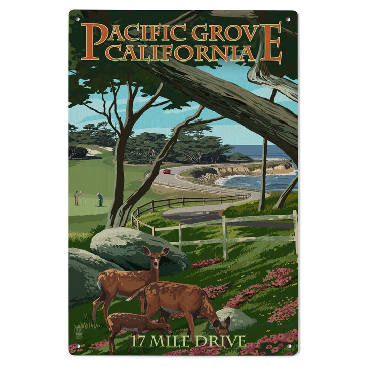 Pacific Grove, California, 17 Mile Drive, Lantern Press Artwork, Wood Signs and Postcards Wood Lantern Press 
