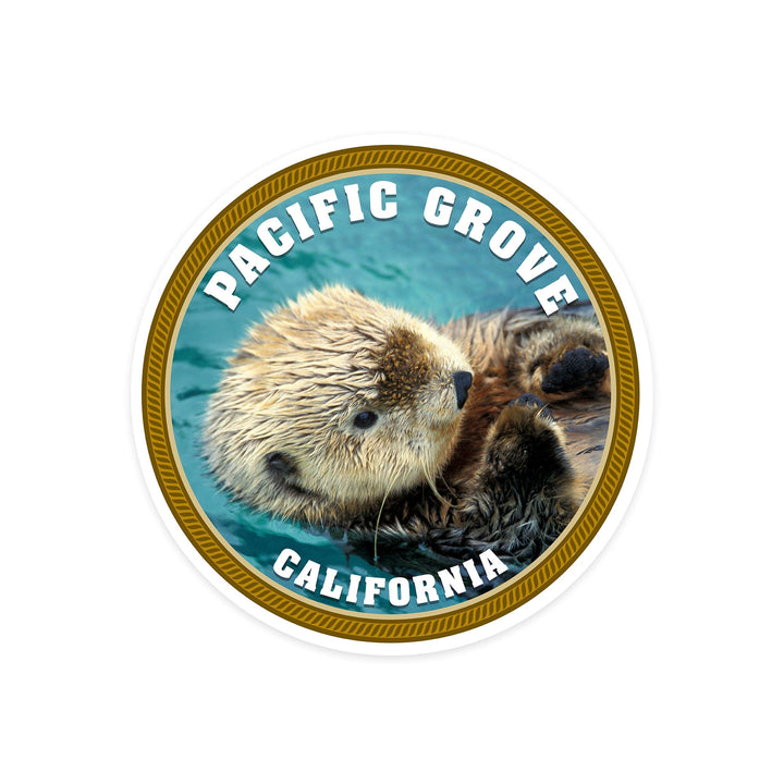 Pacific Grove, California, Sea Otter, Contour, Vinyl Sticker Sticker Lantern Press 