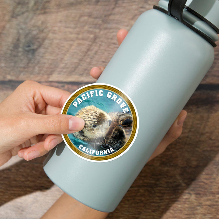 Pacific Grove, California, Sea Otter, Contour, Vinyl Sticker Sticker Lantern Press 