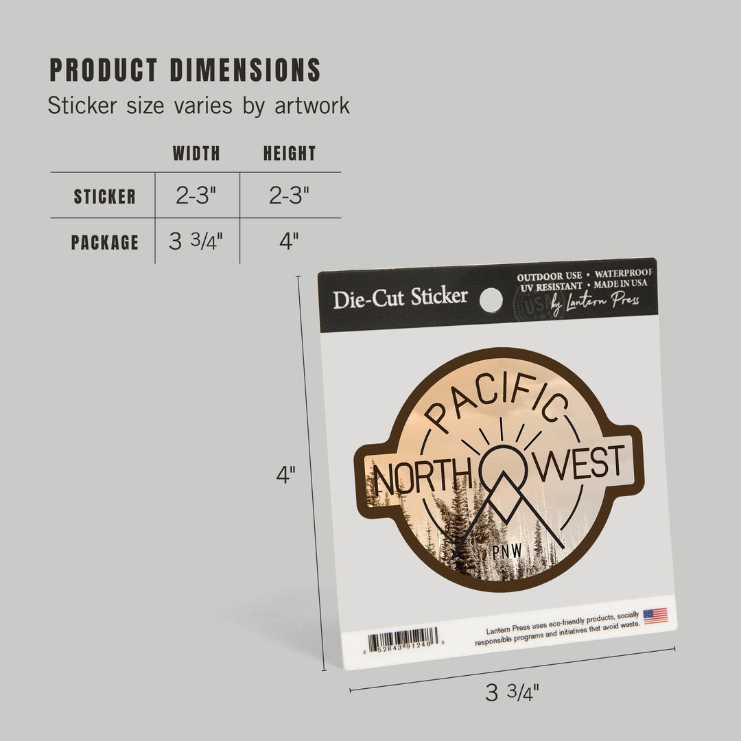 Pacific Northwest, Badge and Forest, Contour, Vinyl Sticker Sticker Lantern Press 