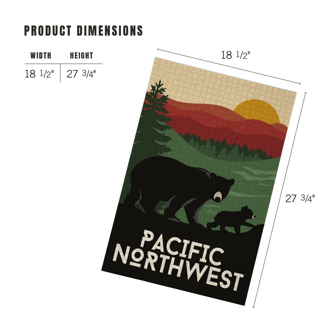 Pacific Northwest, Bear and Cub, Fall Colors, Jigsaw Puzzle Puzzle Lantern Press 
