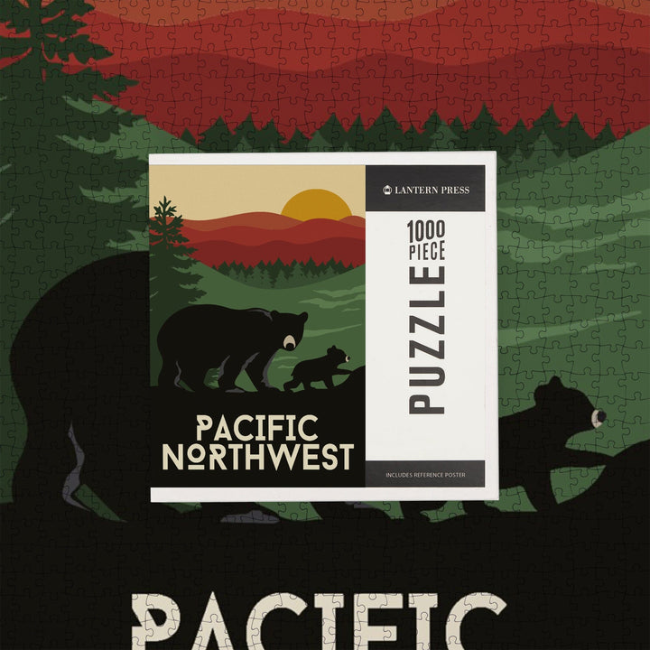 Pacific Northwest, Bear and Cub, Fall Colors, Jigsaw Puzzle Puzzle Lantern Press 