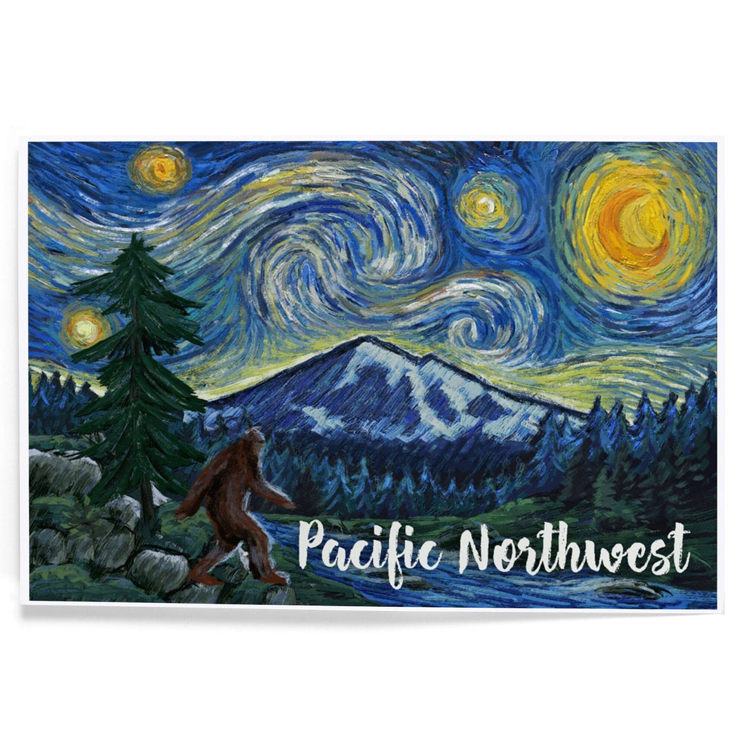 Pacific Northwest, Bigfoot, Starry Night, Art & Giclee Prints Art Lantern Press 12 x 18 Art Print 