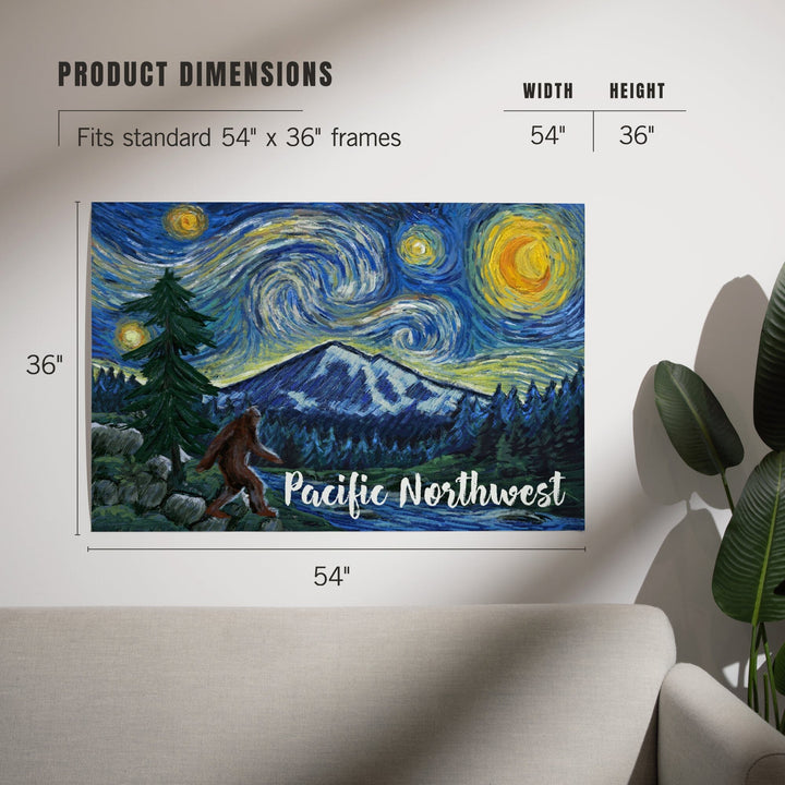 Pacific Northwest, Bigfoot, Starry Night, Art & Giclee Prints Art Lantern Press 