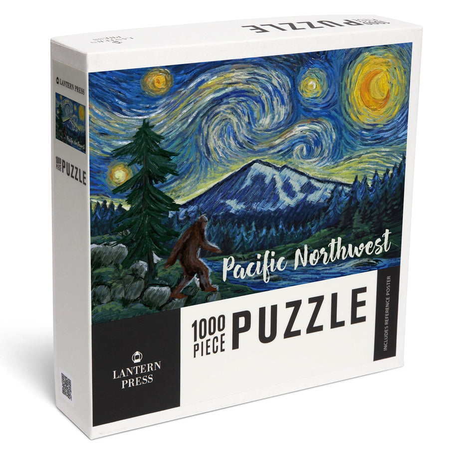 Pacific Northwest, Bigfoot, Starry Night, Jigsaw Puzzle Puzzle Lantern Press 