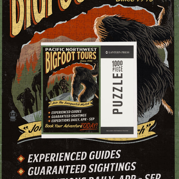 Pacific Northwest, Bigfoot Tours, Vintage Sign, Jigsaw Puzzle Puzzle Lantern Press 
