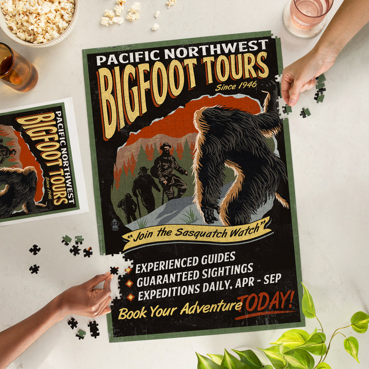 Pacific Northwest, Bigfoot Tours, Vintage Sign, Jigsaw Puzzle Puzzle Lantern Press 