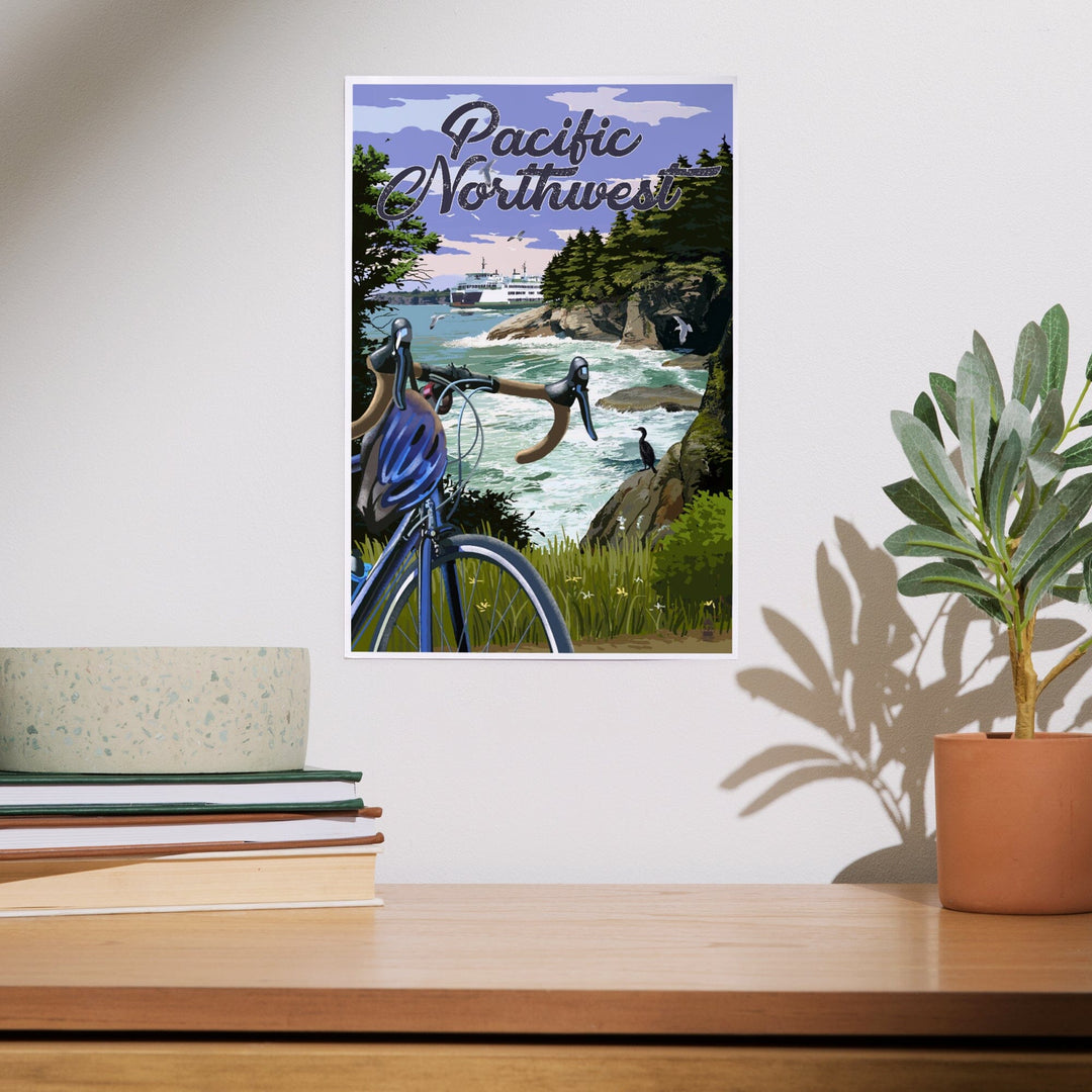 Pacific Northwest, Bike and Ferry, Art & Giclee Prints Art Lantern Press 