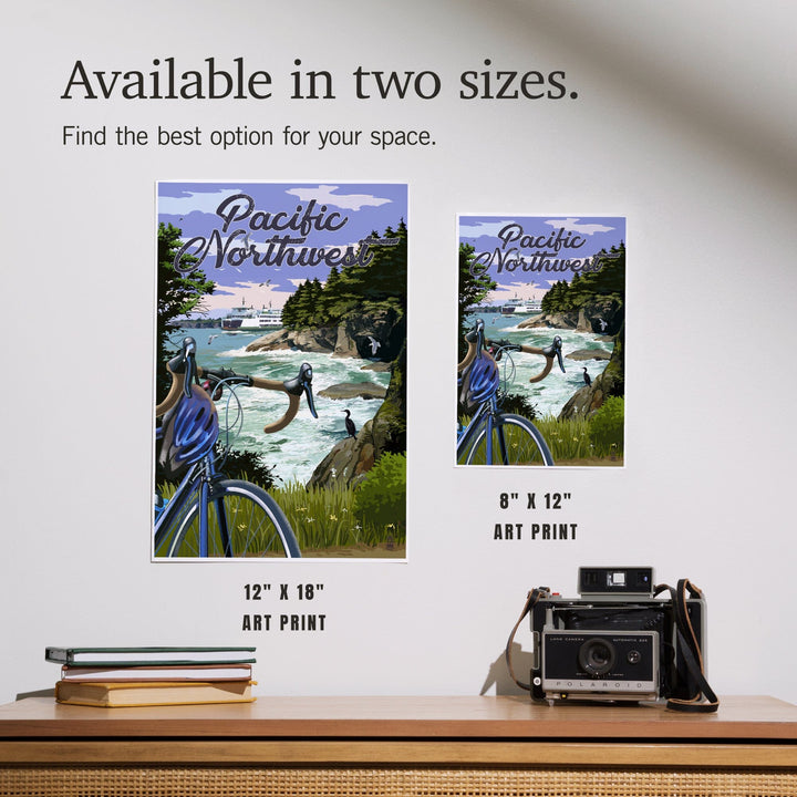 Pacific Northwest, Bike and Ferry, Art & Giclee Prints Art Lantern Press 