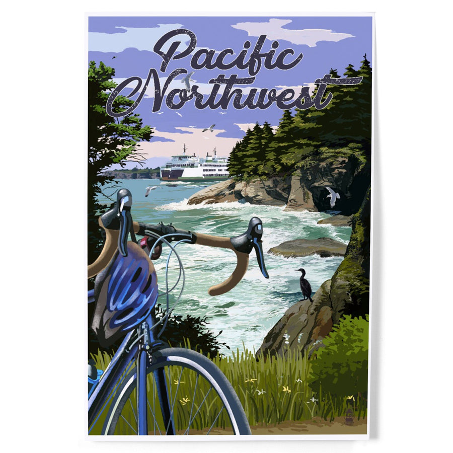 Pacific Northwest, Bike and Ferry, Art & Giclee Prints Art Lantern Press 