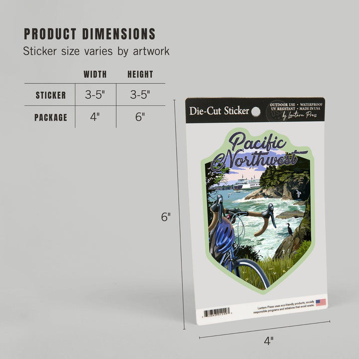 Pacific Northwest, Bike and Ferry, Contour, Vinyl Sticker Sticker Lantern Press 