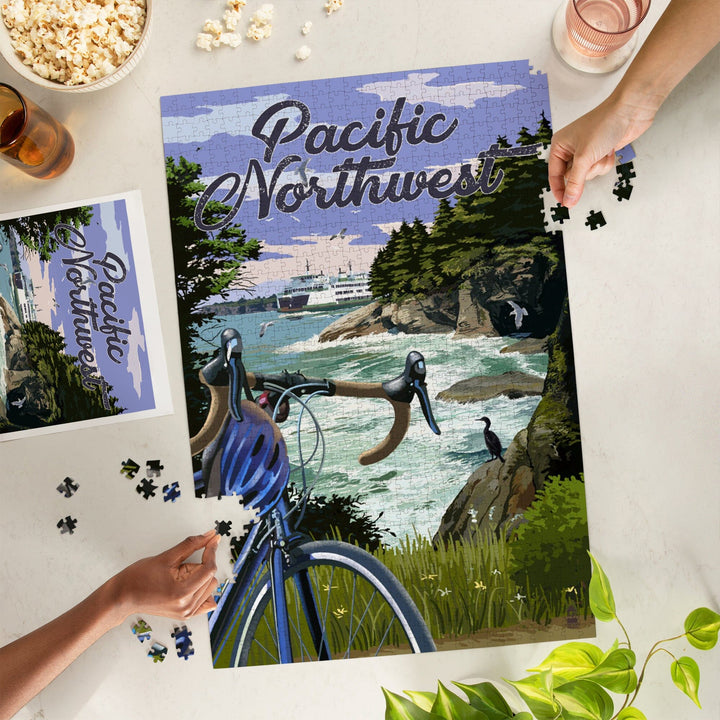 Pacific Northwest, Bike and Ferry, Jigsaw Puzzle Puzzle Lantern Press 