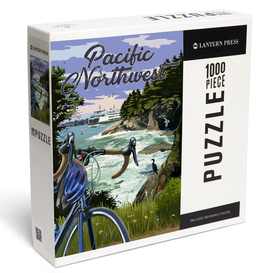 Pacific Northwest, Bike and Ferry, Jigsaw Puzzle Puzzle Lantern Press 