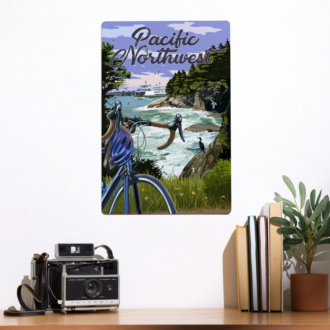 Pacific Northwest, Bike and Ferry, Metal Signs Metal Lantern Press 