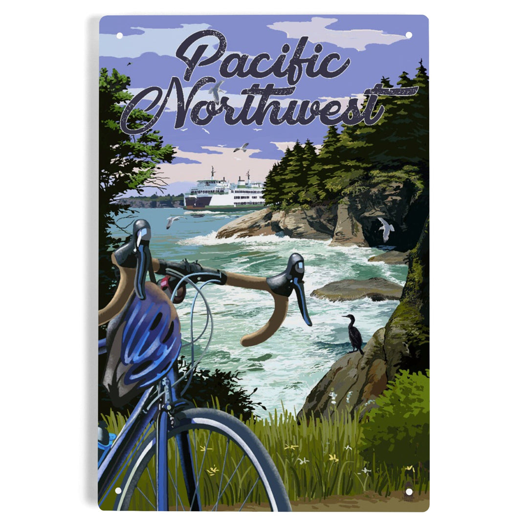 Pacific Northwest, Bike and Ferry, Metal Signs Metal Lantern Press 