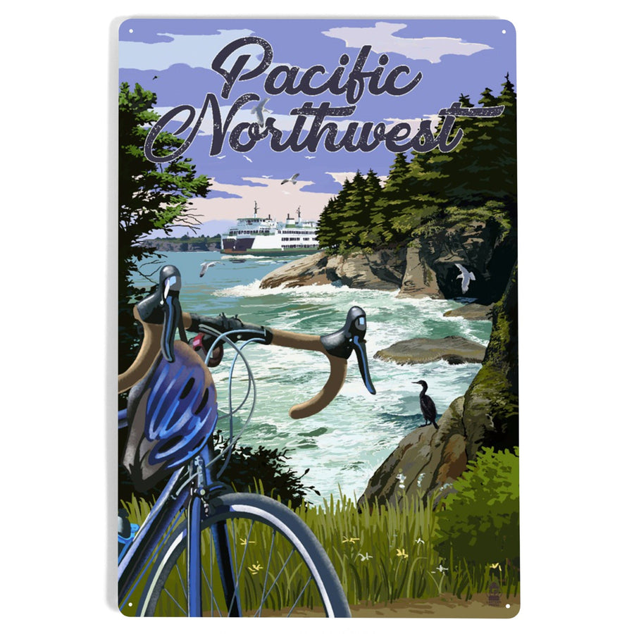 Pacific Northwest, Bike and Ferry, Metal Signs Metal Lantern Press 